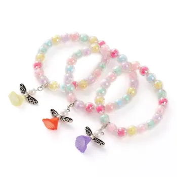 Dětský náramek z barevných akrylových korálků s andílkem 