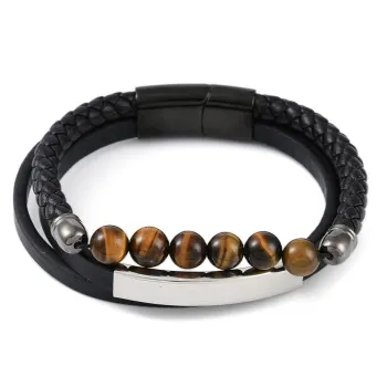 Double bracelet made of eco-leather with tiger's eye and magnetic clasp [product.brand] 1 - Rosmarinus (koreni-krumlov.cz / plat