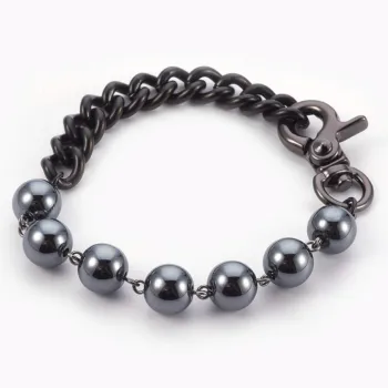 Hematite bracelet with a rotating carabiner and steel chain [product.brand] 1 - Rosmarinus (koreni-krumlov.cz / platce DPH) 