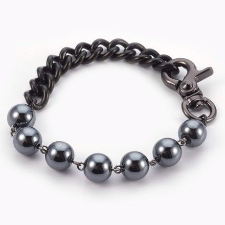 Hematite bracelet with a rotating carabiner and steel chain [product.brand] 1 - Rosmarinus (koreni-krumlov.cz / platce DPH) 