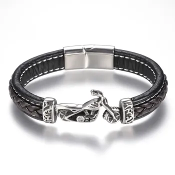 Braided leather bracelet with a biker pendant and magnetic clasp [product.brand] 1 - Rosmarinus (rosmarinus.eu) 
