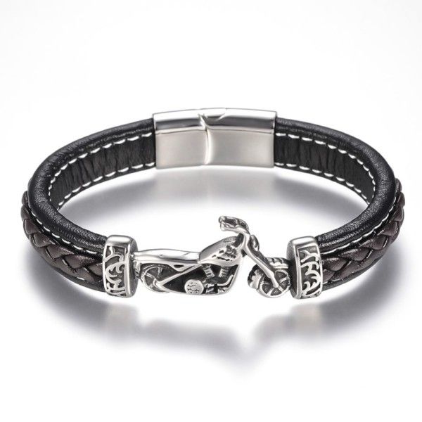 Braided leather bracelet with a biker pendant and magnetic clasp [product.brand] 1 - Rosmarinus (rosmarinus.eu) 