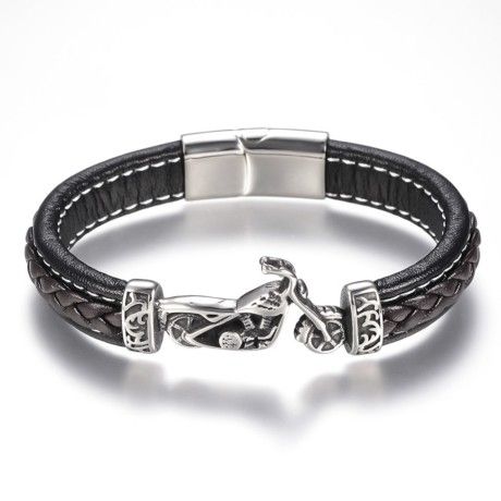 Braided leather bracelet with a biker pendant and magnetic clasp [product.brand] 1 - Rosmarinus (rosmarinus.eu) 