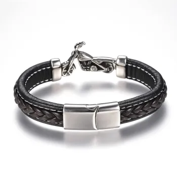 Braided leather bracelet with a biker pendant and magnetic clasp [product.brand] 3 - Rosmarinus (rosmarinus.eu) 