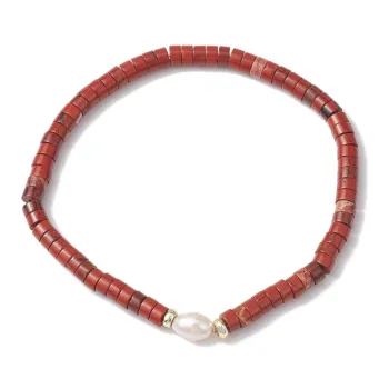 Bracelet Made of Red Jasper with a Dominant Pearl [product.brand] 1 - Rosmarinus (koreni-krumlov.cz / platce DPH) 