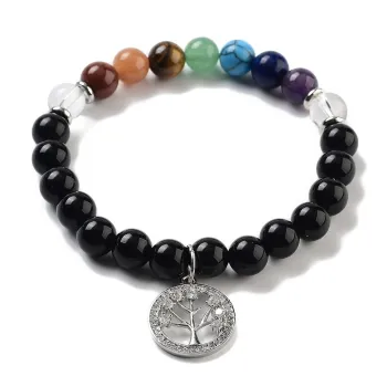 Chakra Bracelet Made of Obsidian with Tree of Life Pendant [product.brand] 1 - Rosmarinus (koreni-krumlov.cz / platce DPH) 