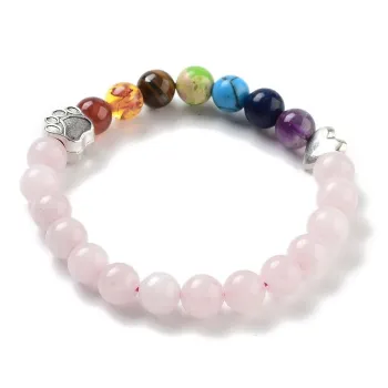 Chakra Bracelet Made of Rose Quartz with a Paw and Heart Charm [product.brand] 1 - Rosmarinus (koreni-krumlov.cz / platce DPH) 