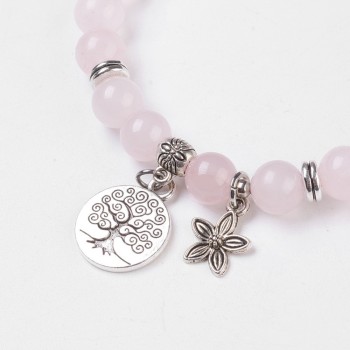 Bracelet made of natural rose quartz with a Tree of Life and flower charm [product.brand] 2 - Rosmarinus (rosmarinus.eu) 